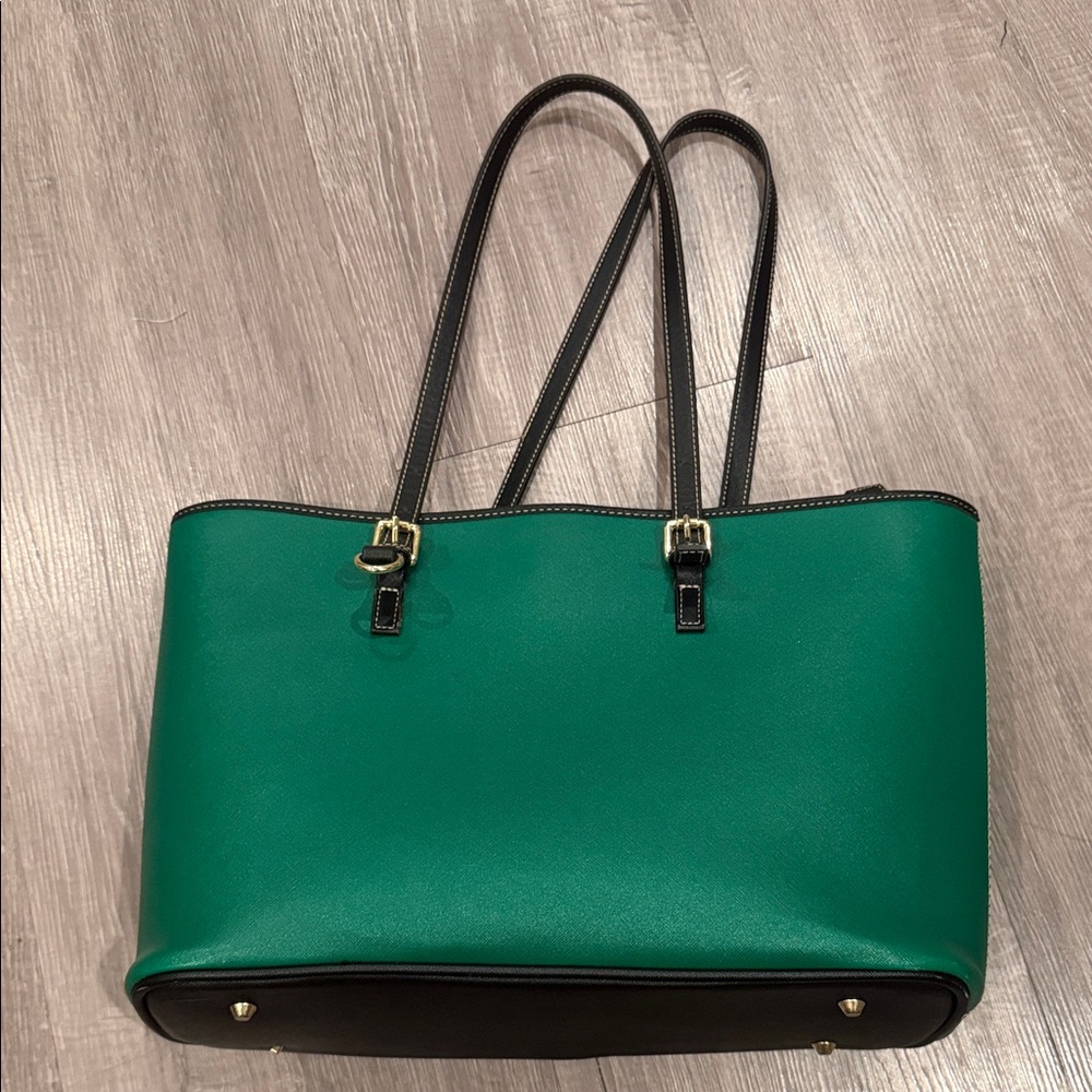 Nordstrom Green Tote with Black Trim and Gold Hardware